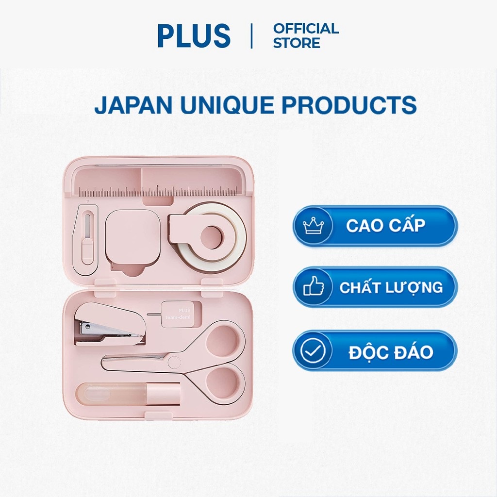 Bộ Dụng Cụ Học Sinh, Văn Phòng PLUS Mini Team Demi 8 Món  - Thiết Kế Nhỏ Gọn Đẹp Mắt