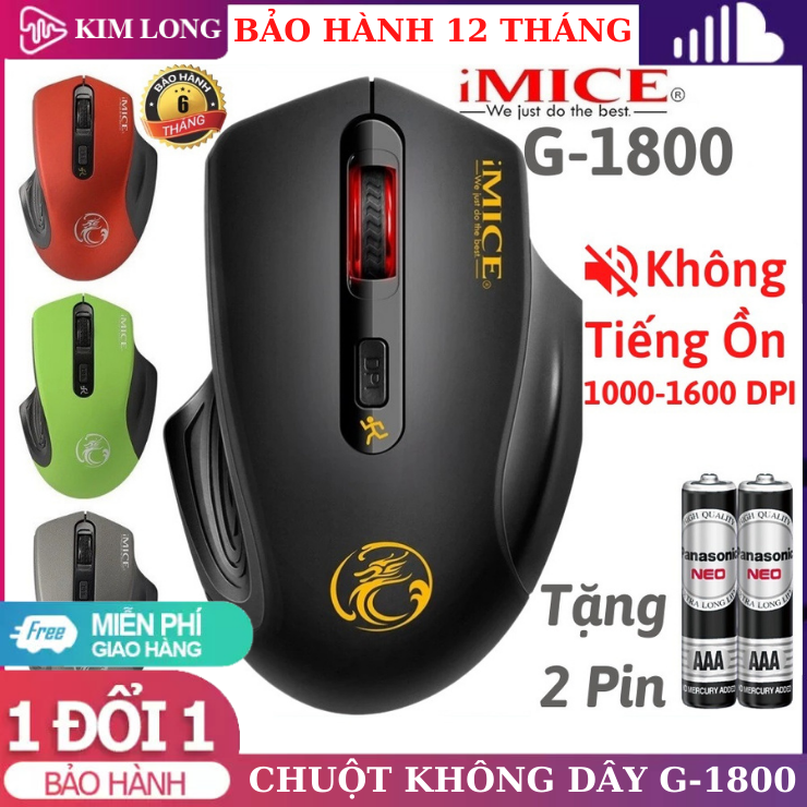 Chuột không dây laptop imice g1800-bảo hành 6 tháng, tần số truyền 2.4ghz, độ nhạy tùy chỉnh: 1000/ 1200/ 1600dpi, tuổi thọ 10 triệu lần bấm, chuột máy tính không dây , chuột bluetooth , chuột không dây gaming , chuột không dây