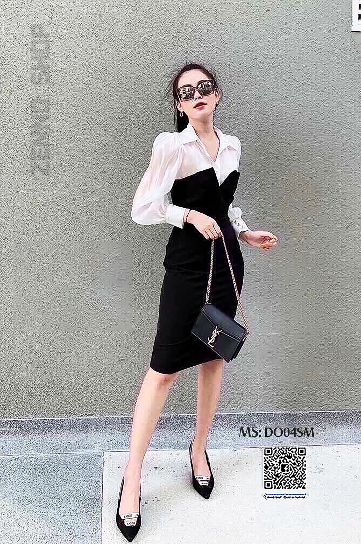 Đầm cổ sơ mi dài tay, đầm dáng ôm - ms: d03sm