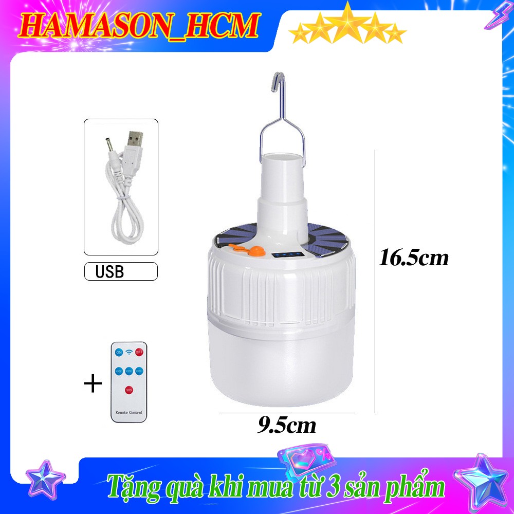 Bóng đèn tích điện có Remote điều khiển và tấm pin năng lượng mặt trời - 60W 24 Led
