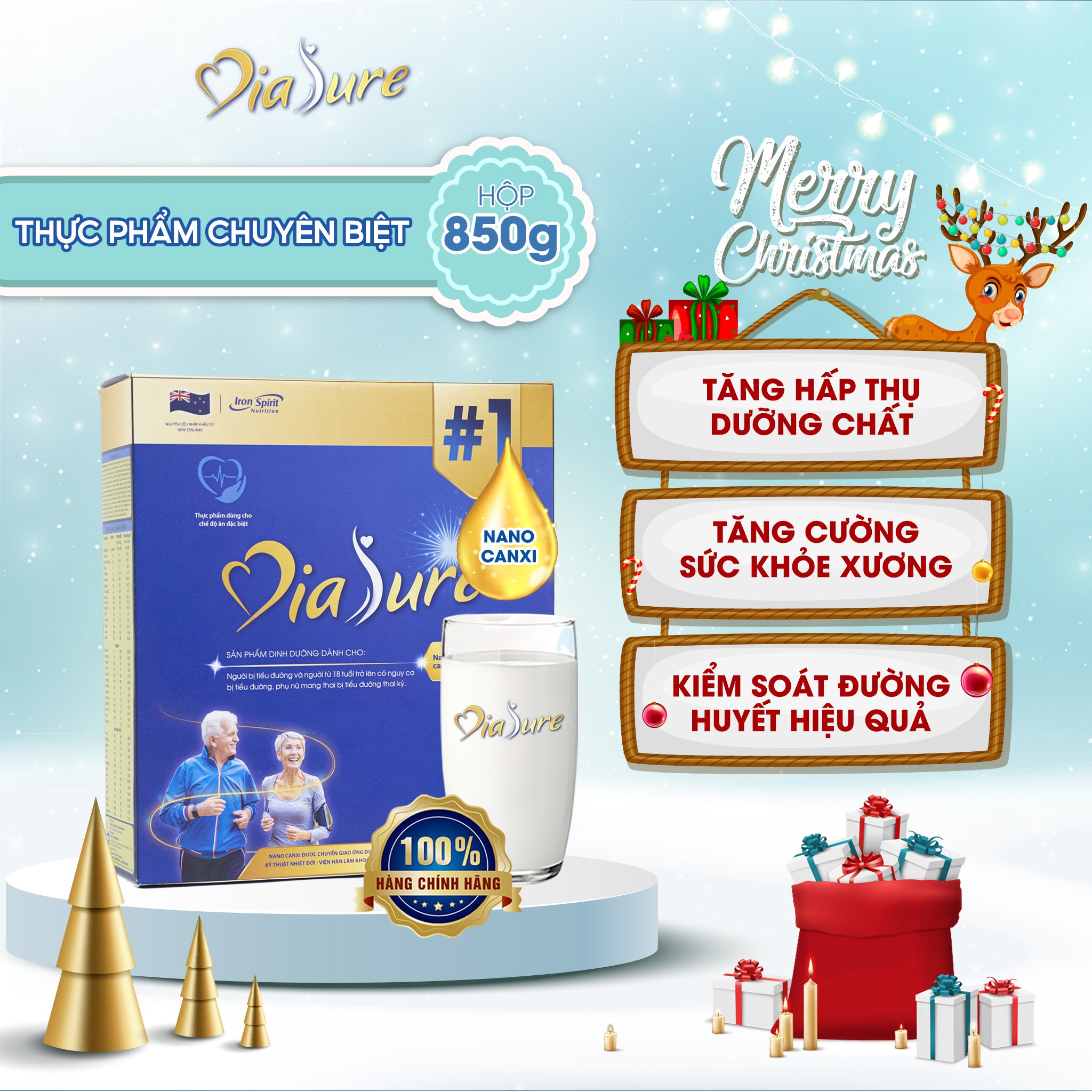 Sữa non DiaSure chính hãng hộp giấy 850g - Cung cấp dinh dưỡng toàn diện cho người bị tiểu đường