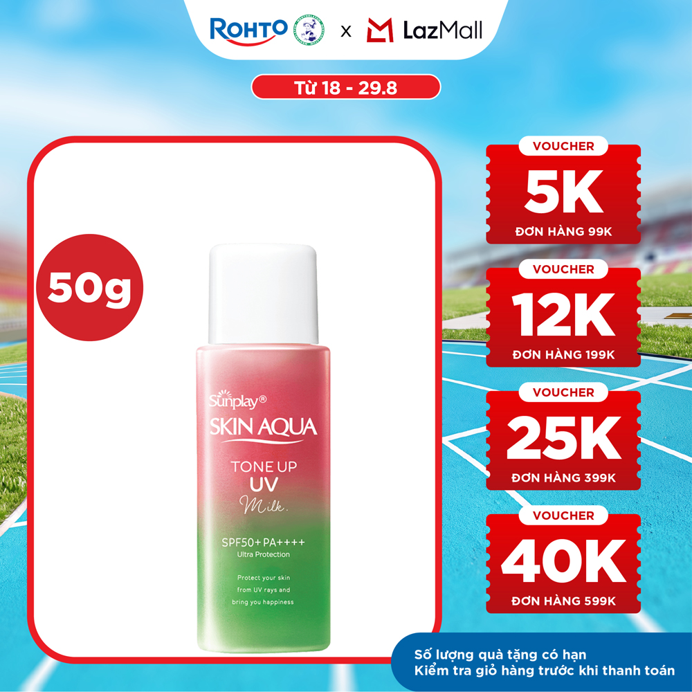 Kem chống nắng nâng tông Skin Aqua Tone up Rose cho da trắng, khuyết điểm xanh hoặc tái xanh, dạng sữa Sunplay Skin Aqua Tone Up UV Milk Rose  SPF 50+ PA++++ 50g
