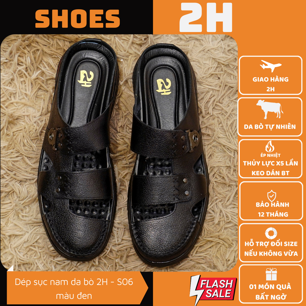 Dép sục nam bít mũi da bò shoes 2h cao cấp 2h – s06