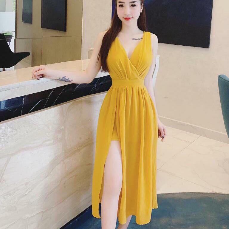 Đầm Maxi Cổ Tim Xẻ Tà Quyến Rũ