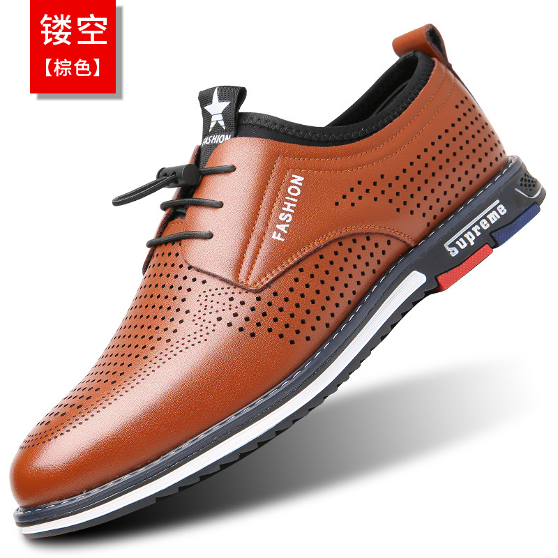 Giày Nam Tóc Một Chiếc Giày Rỗng Mùa Hè Giày Da Thường Ngày Độn Cao Bên Trong Cỡ Lớn Giày Nam Thời Trang Thường Ngày Thể Thao Phong Cách Hàn Quốc