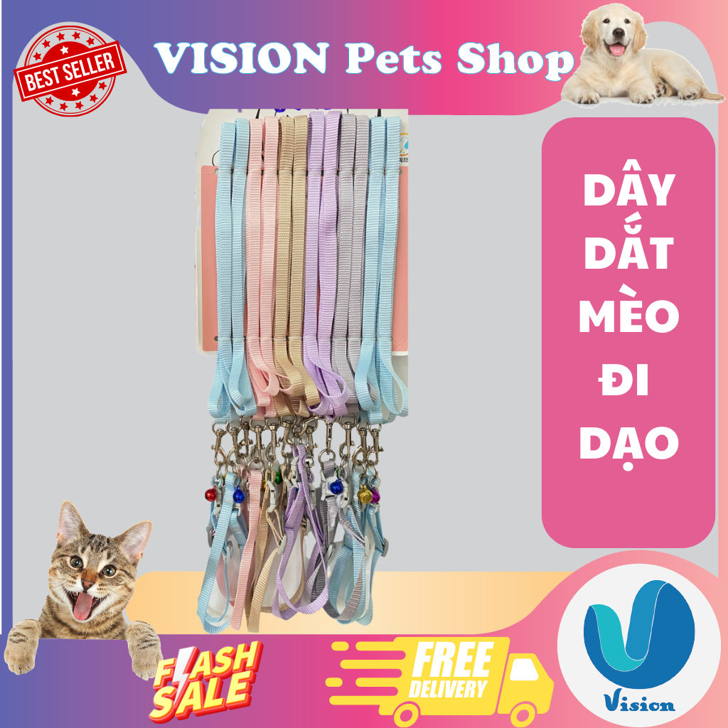 Dây xích chó, Dây xích mèo, 2 lớp kèm Vòng cổ, dùng dắt Chó Mèo Thú cưng đi dạo loại trơn - vision petshop 1