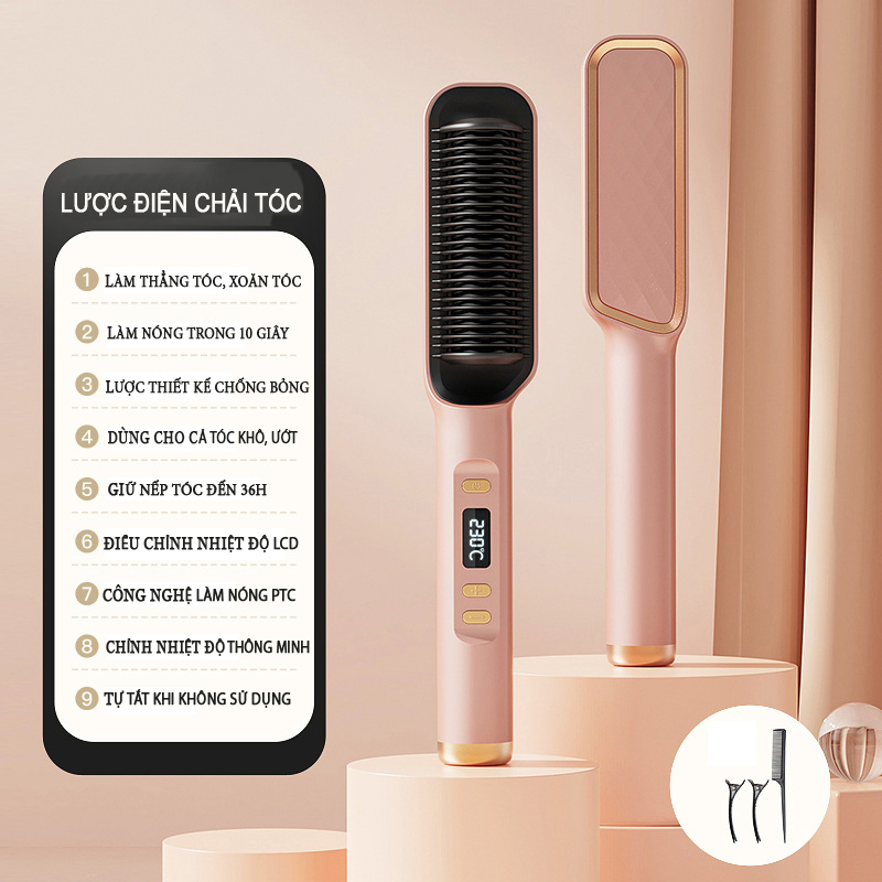 Lược điện chải tóc làm thẳng tóc điều chỉnh nhiệt độ sử dụng chải thẳng tóc phù hợp mọi loại tóc