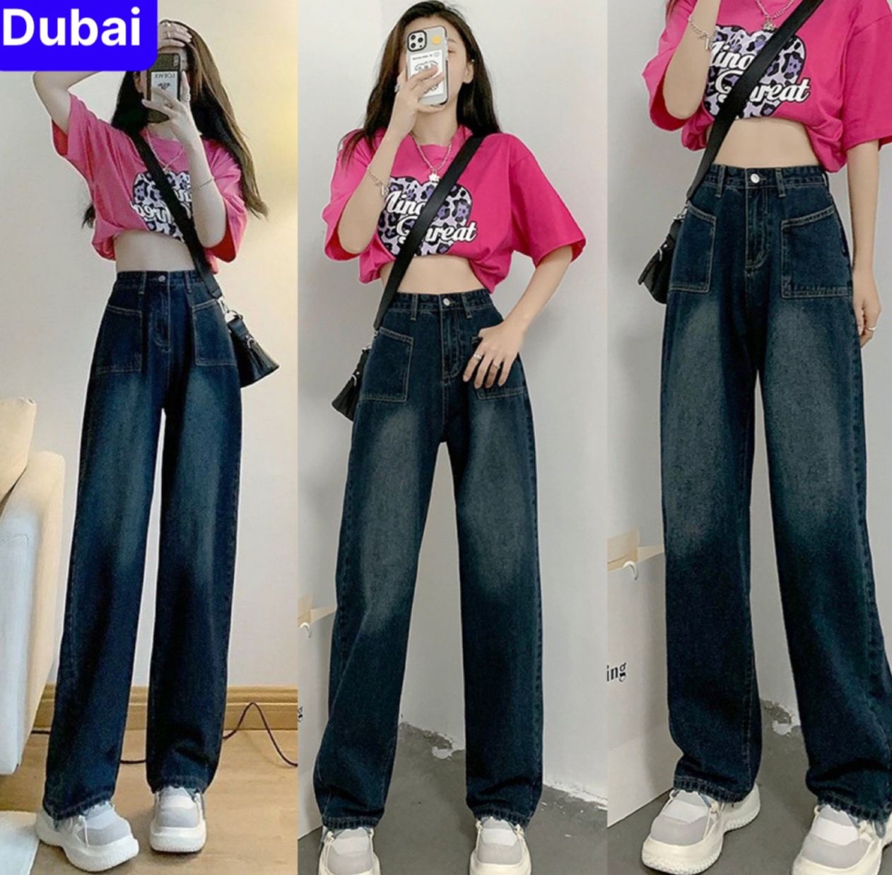  QUẦN BAGGY JEAN NỮ XANH CHẤT BÒ ỐNG SUÔNG RỘNG TÚI KIỂU LƯNG CAO NÂNG MÔNG NHẬT BẢN CAO CẤP - DUBAI FASHION 