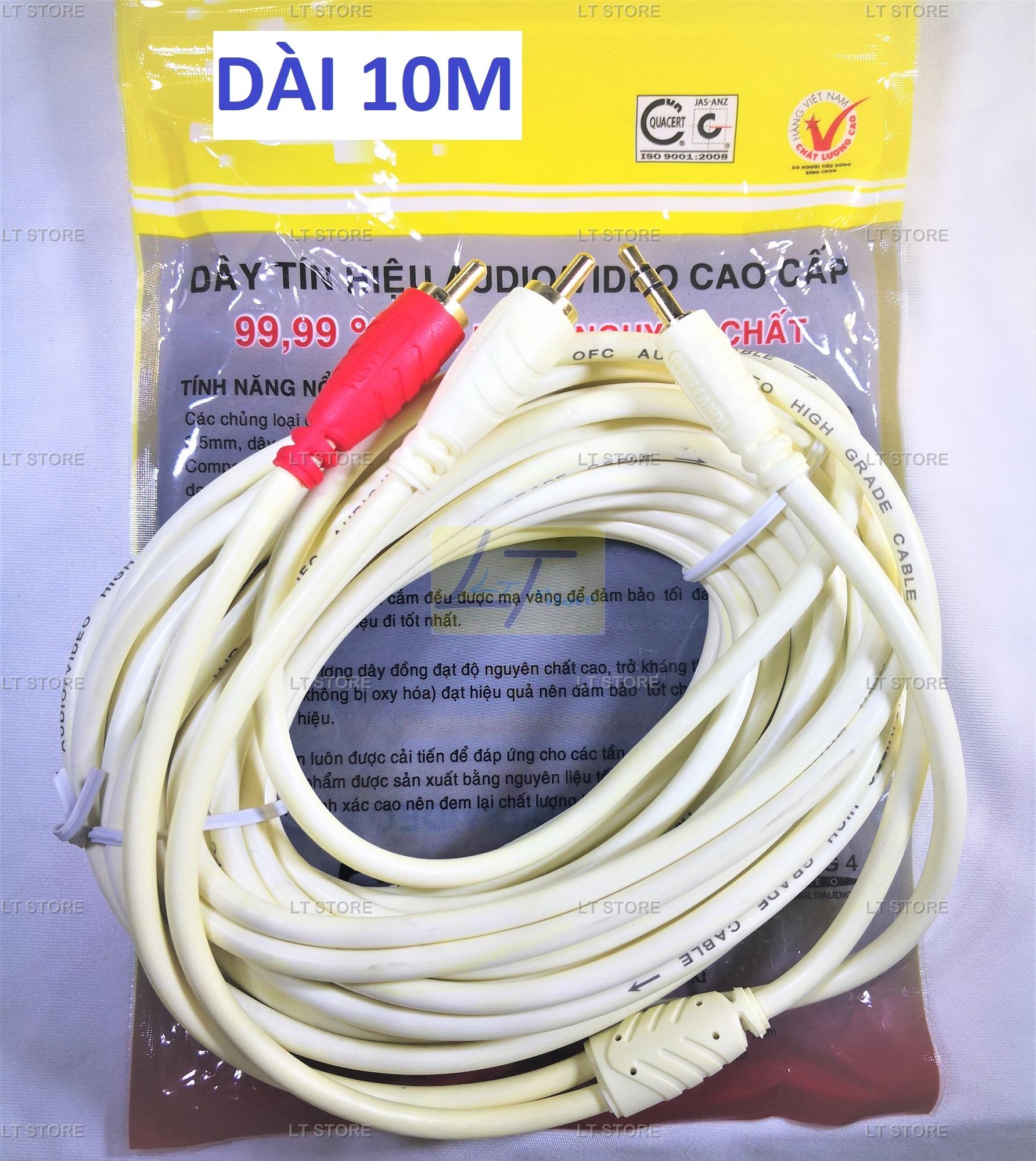[HCM]Cáp loa jack 3.5 ra 2 hoa sen AV dài 10M Honjianda VN (dây loa 1 ra 2 chống nhiễu)