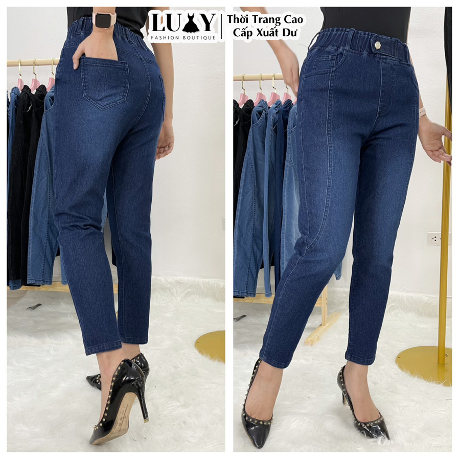 Quần bò nữ dáng baggy cạp chun co giãn 4 chiều LUXY V291 đủ size từ 40kg-80kg