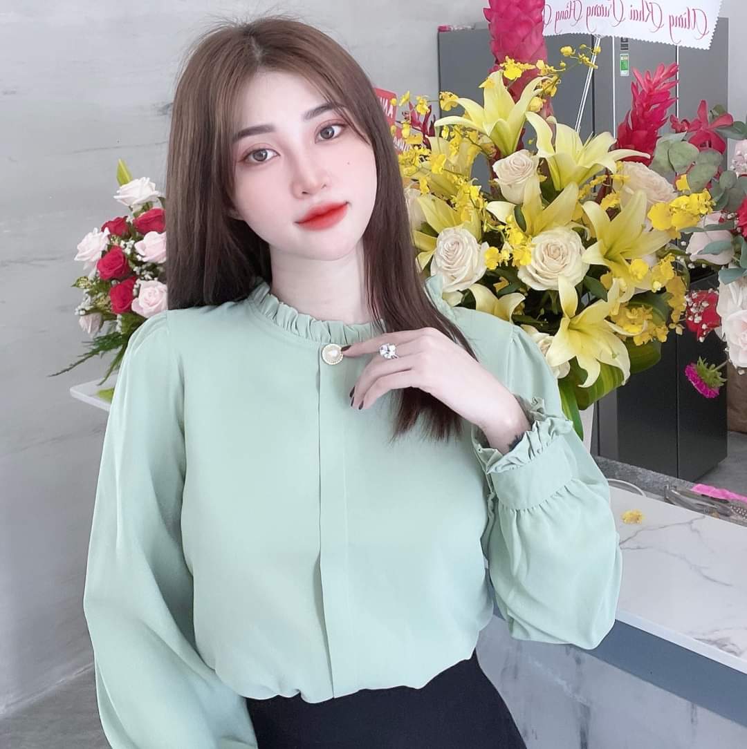 Xả Kho 3 Ngày]Áo Sơ Mi Nữ Công Sở Thời Trang Suri Lụa Màu Xanh Tiểu Thư Nữ  Bèo Nhún Kiểu Trễ Vai Tay Bồng Bánh Bèo | Lazada.Vn