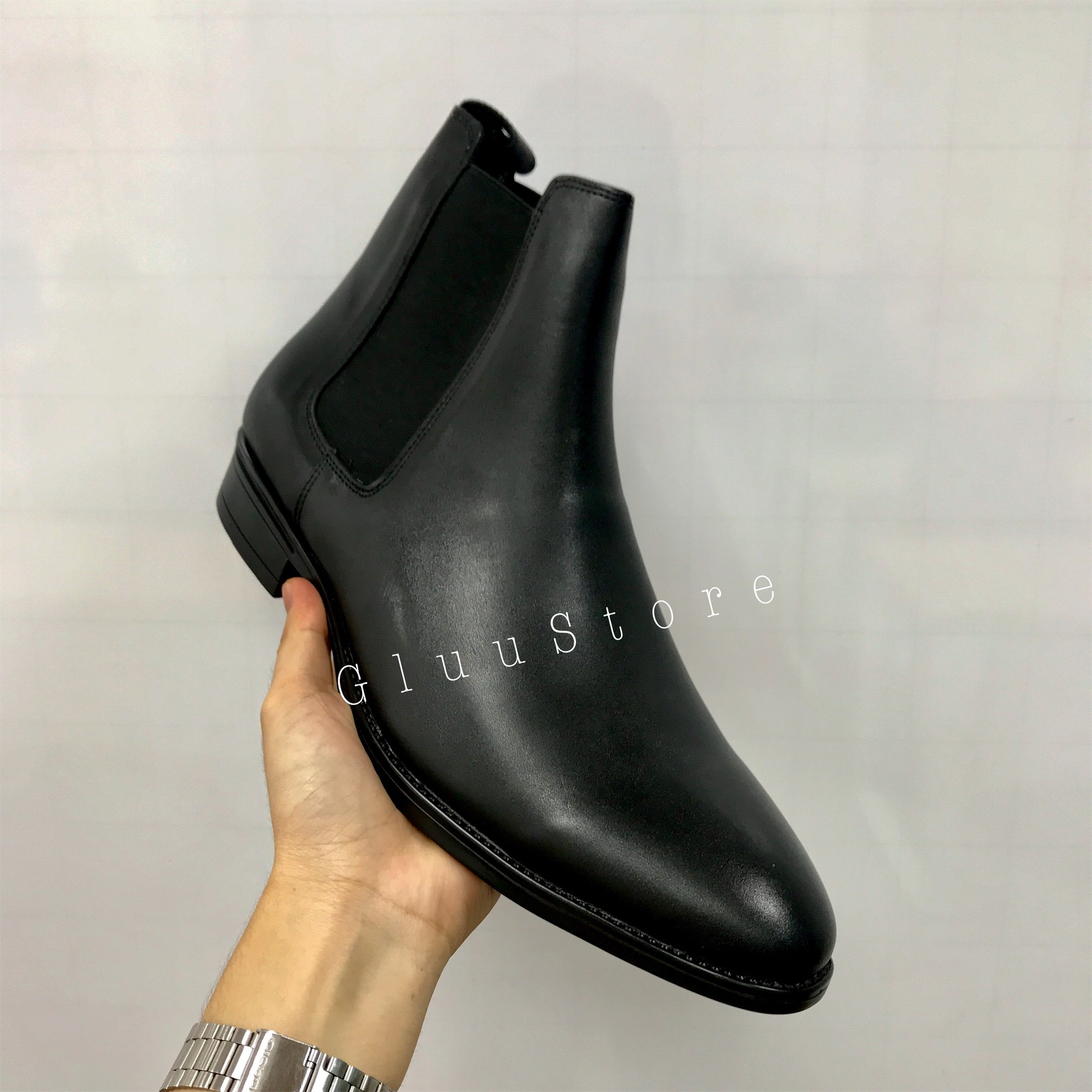Giày da nam Chelsea Boots da bò thật đế cao su