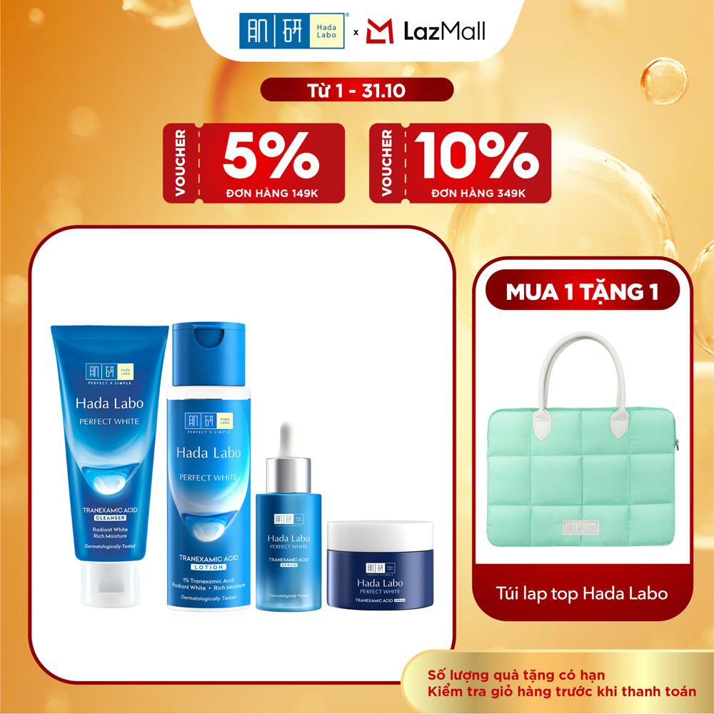 [VB] Bộ dưỡng sáng da tối ưu Hada Labo Perfect White Tranexamic Acid (Sữa rửa mặt 80g + Lotion 170mL + Serum 30mL + Kem dưỡng 50g)