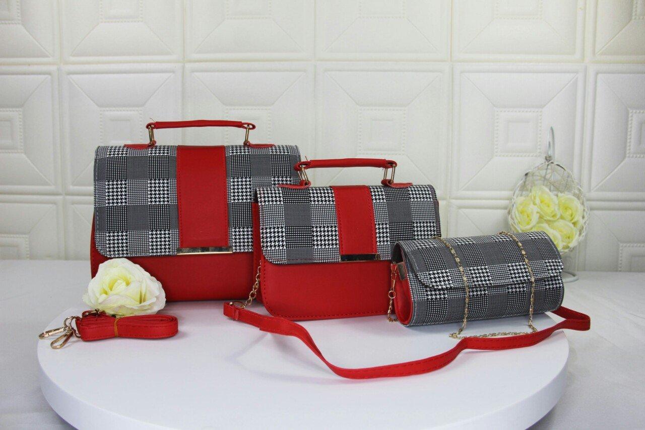 Bộ 3 túi xách nữ caro phối màu sang chảnh