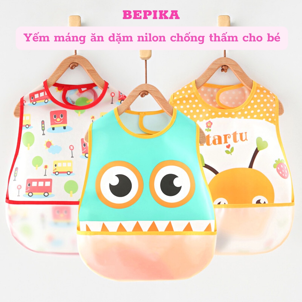 Yếm Máng Ăn Dặm Nilon Chống Thấm Cho Bé