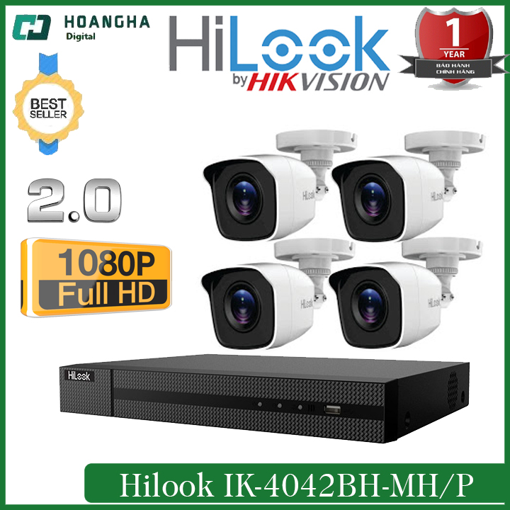 Bộ Kit Hilook IK-4042BH-MH/P 4 camera IP 2.0MP tích hợp sẵn cổng PoE trên đầu ghi hình chuẩn nén H265+  Bộ đầu thu 4 mắt camera chuẩn 2.0  Combo camera  Camera wifi  camera ngoài trời camera giám sát camera