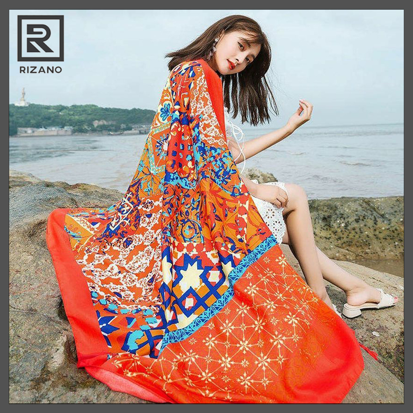 RIZANO- Khăn Choàng Cổ, Chất Liệu Voan, Dùng Như Khăn, Khăn Bandana, Khăn Quàng Cổ, Kết Hợp Cùng, Bikini, Bikini Đi Biển Đẹp, Khăn Chụp Ảnh Đẹp,Khăn Sống Ảo - Màu Cam