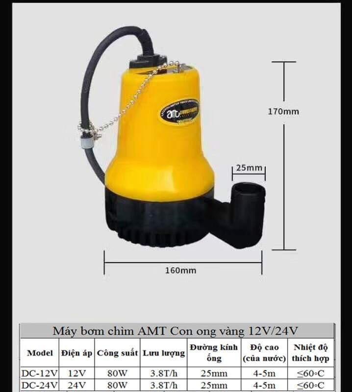 Bơm chìm vàng lớn 12v 45w