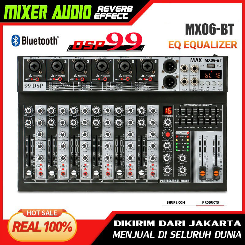  Trọn Bộ Mixer   MX06 - 6 LINE Kết Nối Bluetooth 5.0 Equalizer Reverb Delay Echo 99 Hiệu Ứng DSP 6 Cổng Vào Mic   Line Mono Hỗ Trợ Livestream Karaoke Loa kéo Sân Khấu Karaoke Gia Đình Bh 12T 