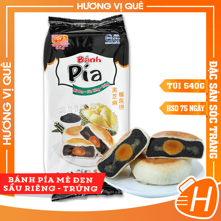 Bánh pía sầu riêng mè đen trứng tân huê viên - túi 540g - đặc sản sóc trăng