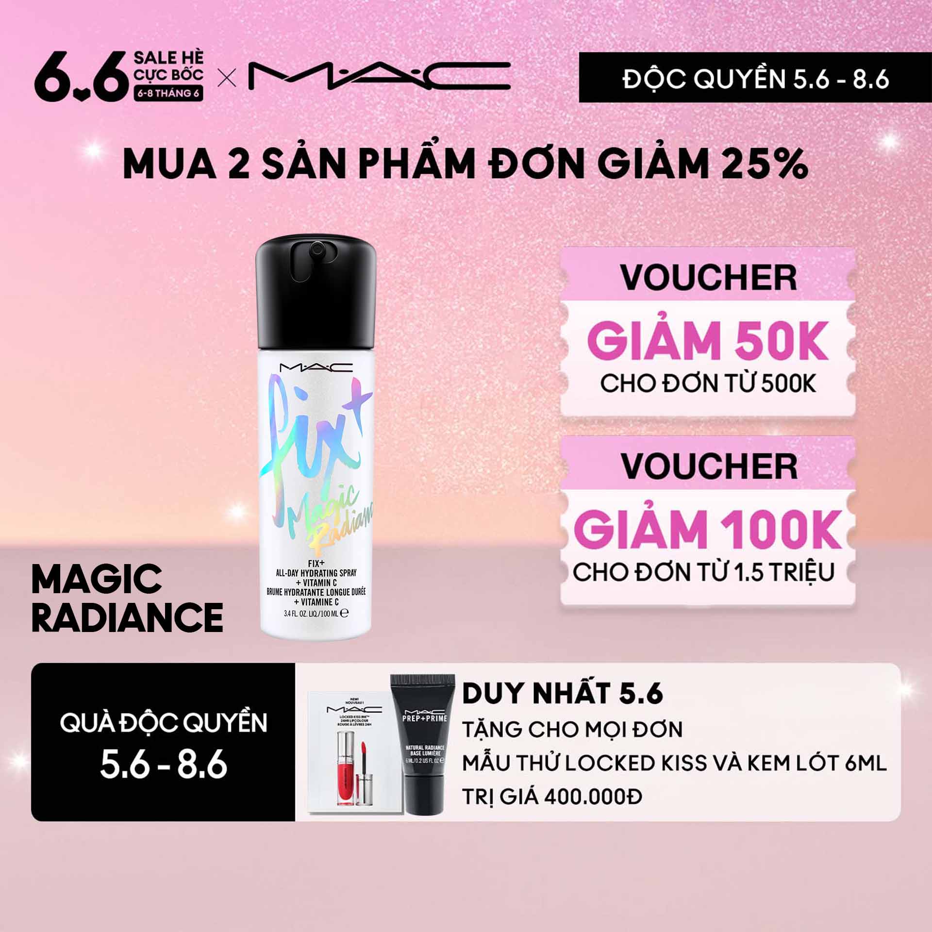 [ĐỘC QUYỀN 5-8.6] Xịt khoáng cấp nước và bổ sung vitamin C MAC Fix+ Magic Radiance - Moisturizing Skin Mist 100ml
