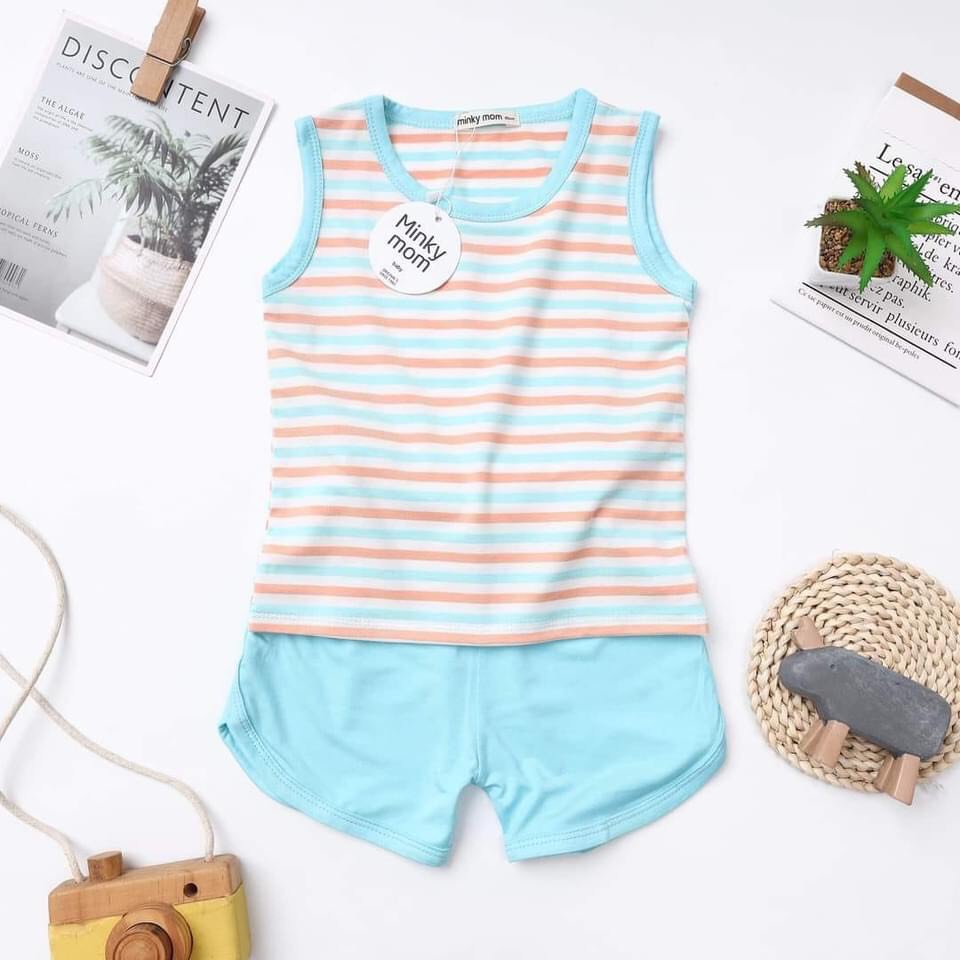 Bộ ba lỗ minky mom thun lạnh sọc dệt từ 7-25kg minky mom mềm mịn mát cho bé trai bé gái