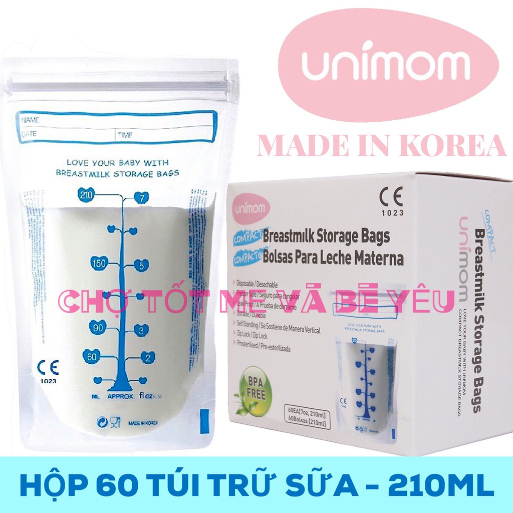 Hộp 60 túi trữ sữa unimom hàn quốc 210ml