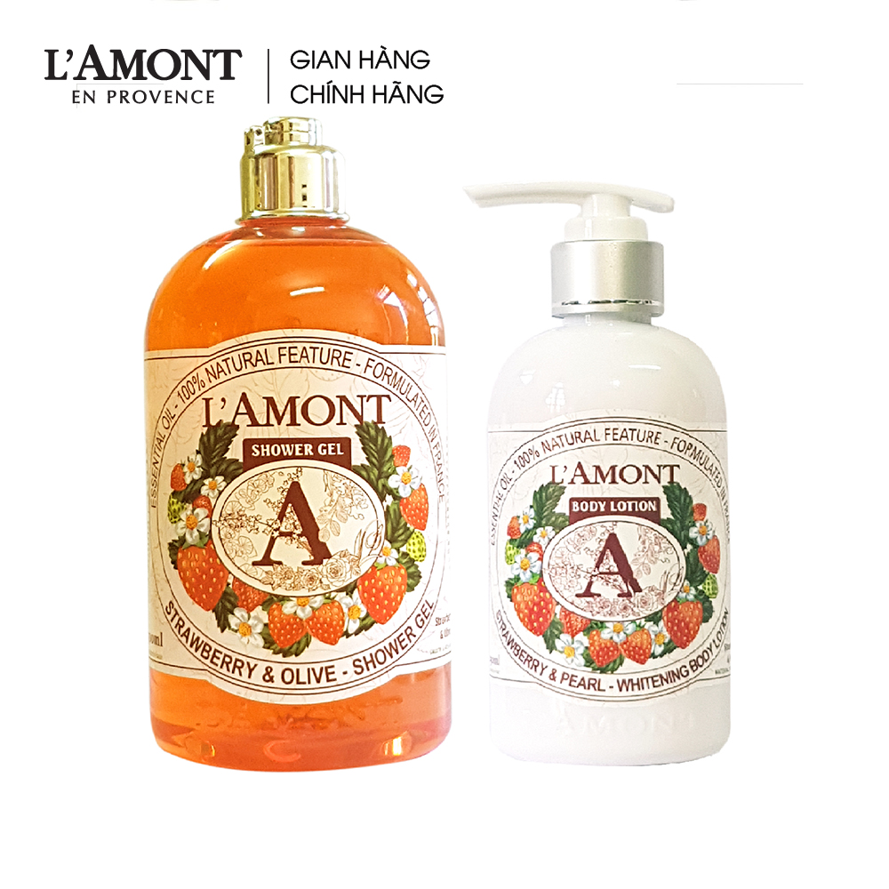 Combo Sữa tắm Strawberry hương dâu tây 500ml và Sữa dưỡng thể Strawberry 250ml - L'amont En Provence