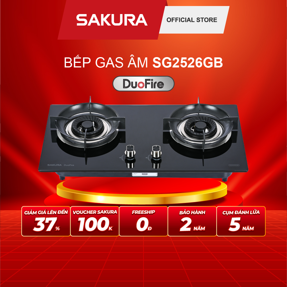 Bếp Gas Âm Lửa Xoáy Kép Sakura SA-2526GB - Bảo hành chính hãng 24 tháng