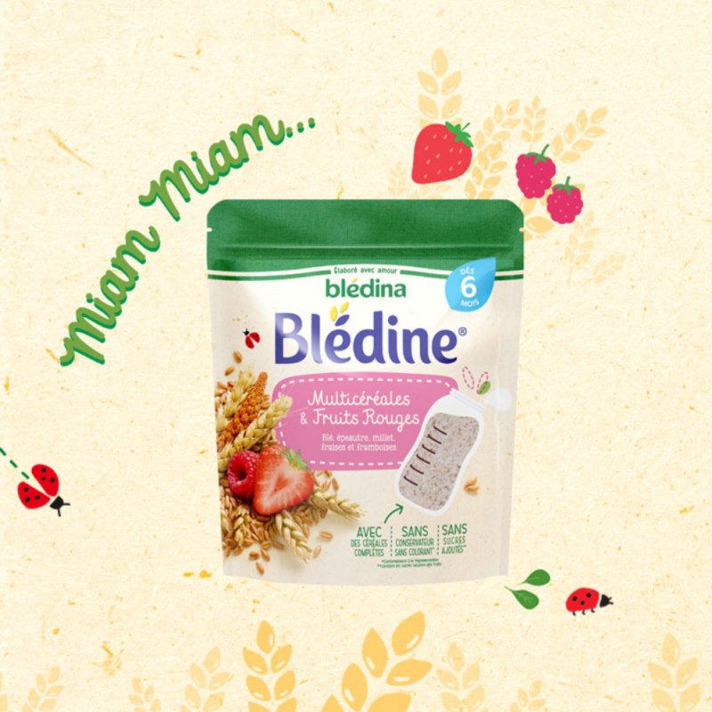 Bột lắc sữa bledine vị lúa mạch, kê, dâu, việt quất dành cho bé 6m+ 200g