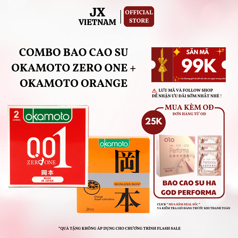 [SALE SỐC]COMBO 2 Hộp Bao Cao Su Okamoto 001PU & Orange, Nhật Bản, 5 bao, Siêu mỏng,Dùng là mê TH STORE 01