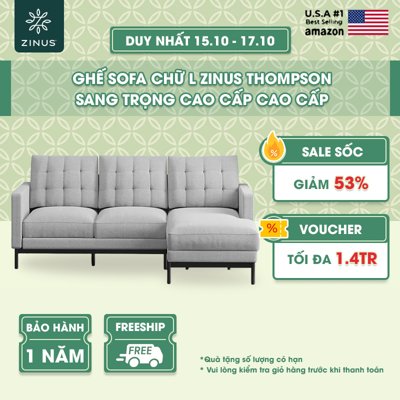 Ghế Sofa Zinus Thompson Chữ L Hiện Đại Sang Trọng - Zinus Thompson 2 Seater with Chaise Sofa L