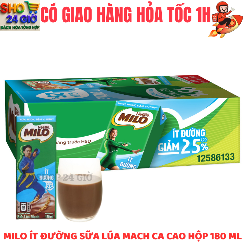 [ CHỈ GIAO CHO ĐƠN HỎA TỐC Ở HCM ] Milo Sữa Lúa Mạch Ít Đường Thùng 48 Hộp 180 Ml