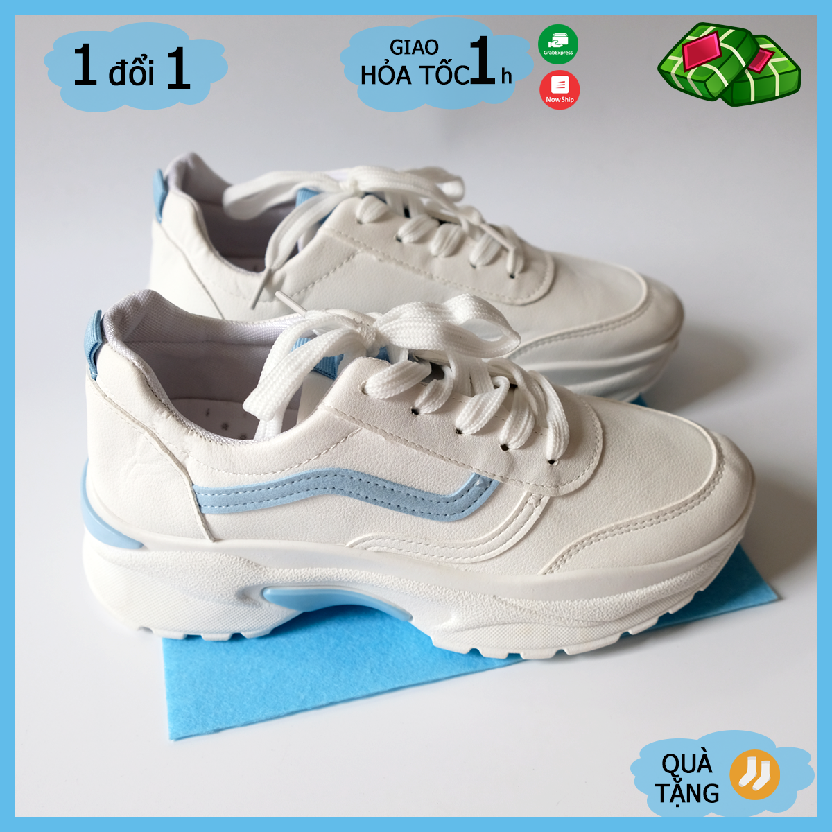 Giày Bata nữ màu trắng phối xanh Sneakers độn đế trắng xanh học sinh hàng tết 2021 - May House shop
