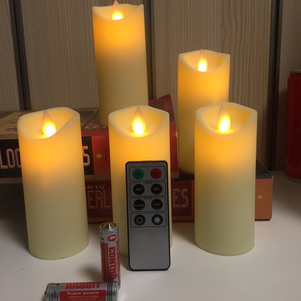 Combo 6 nến điện tử vỏ nhựa cao 12cm sử dụng điều khiển từ xa