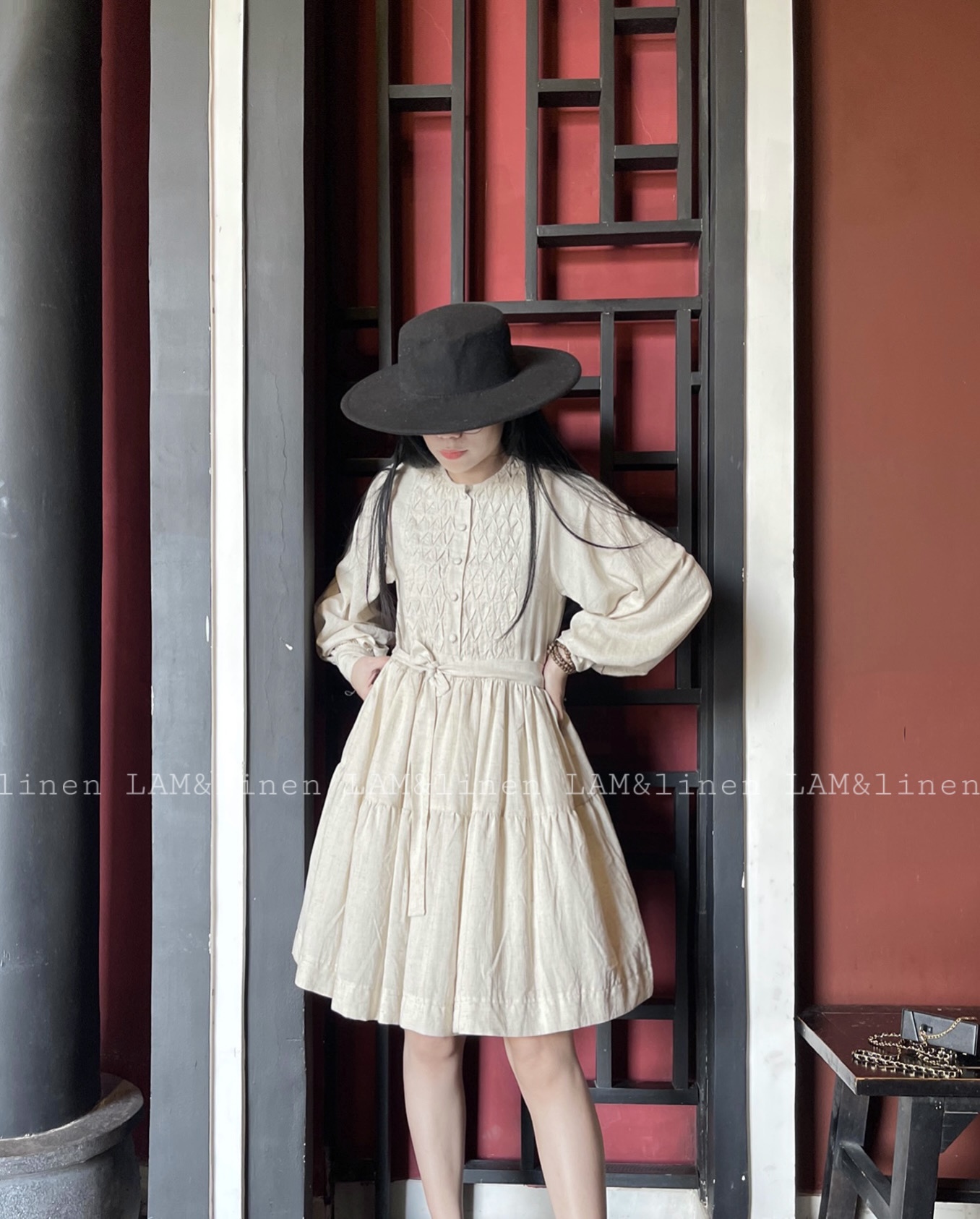 Đầm Babydoll xoè kèm dây thắt vải Linen cao cấp
