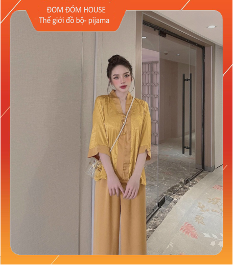 Bộ đồ LAM đi chùa Set bộ nữ mặc đi lễ lụa gấm CAO CẤP Đồ bộ nữ Pijama lụa đồ bộ đồ ngủ lụa đồ bộ nữ dễ thương
