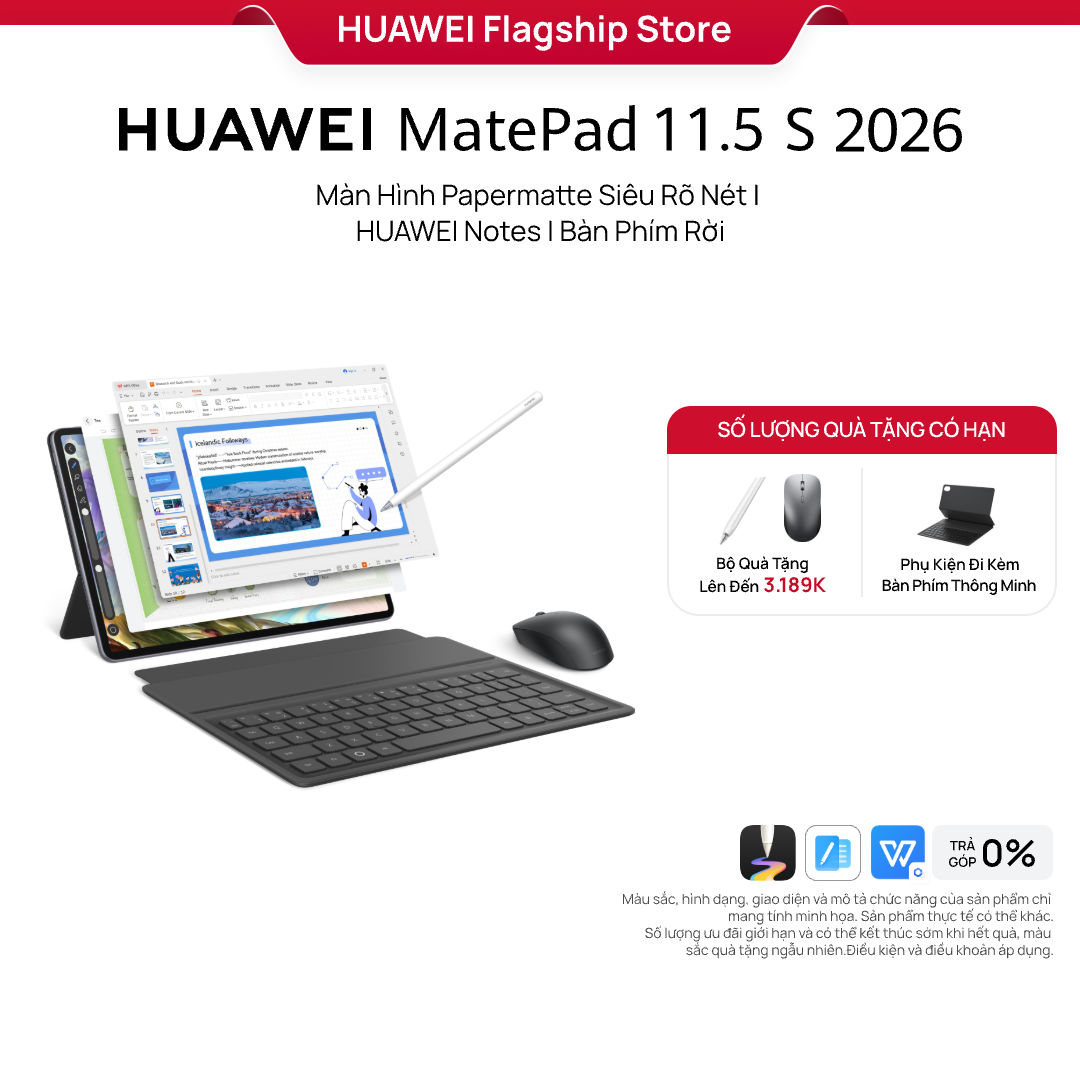 Máy tính bảng HUAWEI MatePad 11.5 S 2026 | Màn Hình Papermatte Siêu Rõ Nét | HUAWEI Notes | Bàn Phím Rời