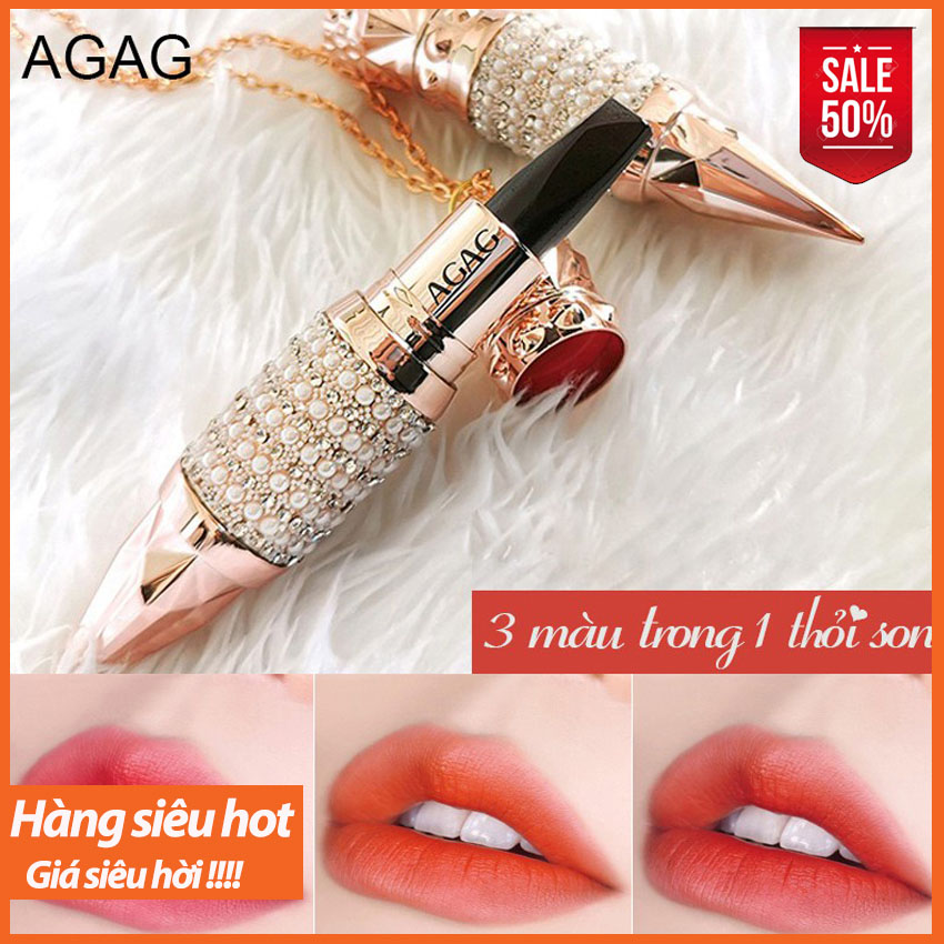 [HÀNG SIÊU HOT] SON 3 MÀU CAO CẤP AGAG; SON KEM LÌ AGAG; SON KIM CƯƠNG; Son Lâu Trôi, Bền Màu, Dưỡng Ẩm; Chất Son Tan Chảy Trên Môi; Màu Sắc Mê Hoặc Mọi Ánh Nhìn. BH 1 ĐỔI 1