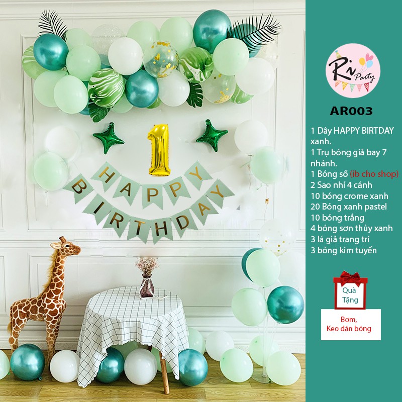 [HCM]Set Trang Trí Sinh Nhật Xanh Mint/ Xanh Lá  Ar003