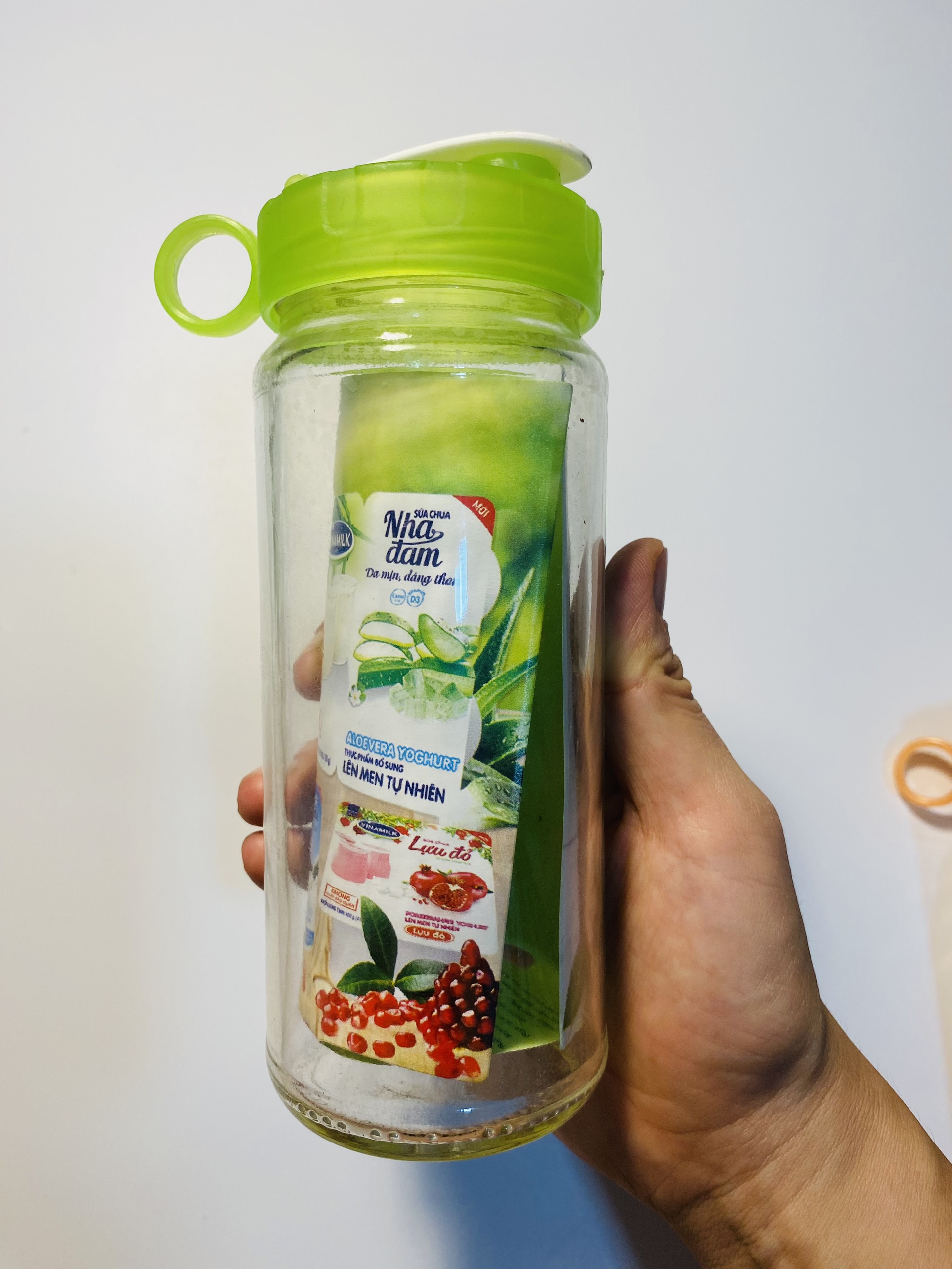 Bình thủy tinh 350ml nắp xanh lá