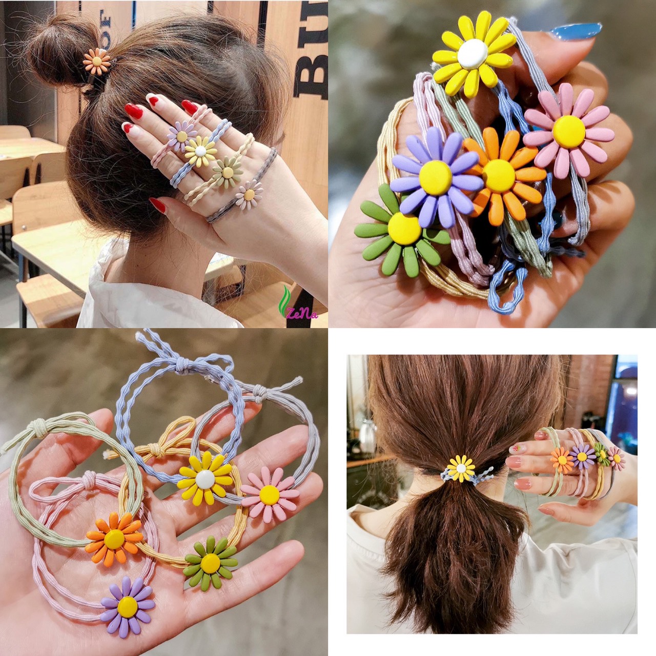 [HCM]Set 5 dây buộc tóc hình hoa cúc  dây cột tóc nữ