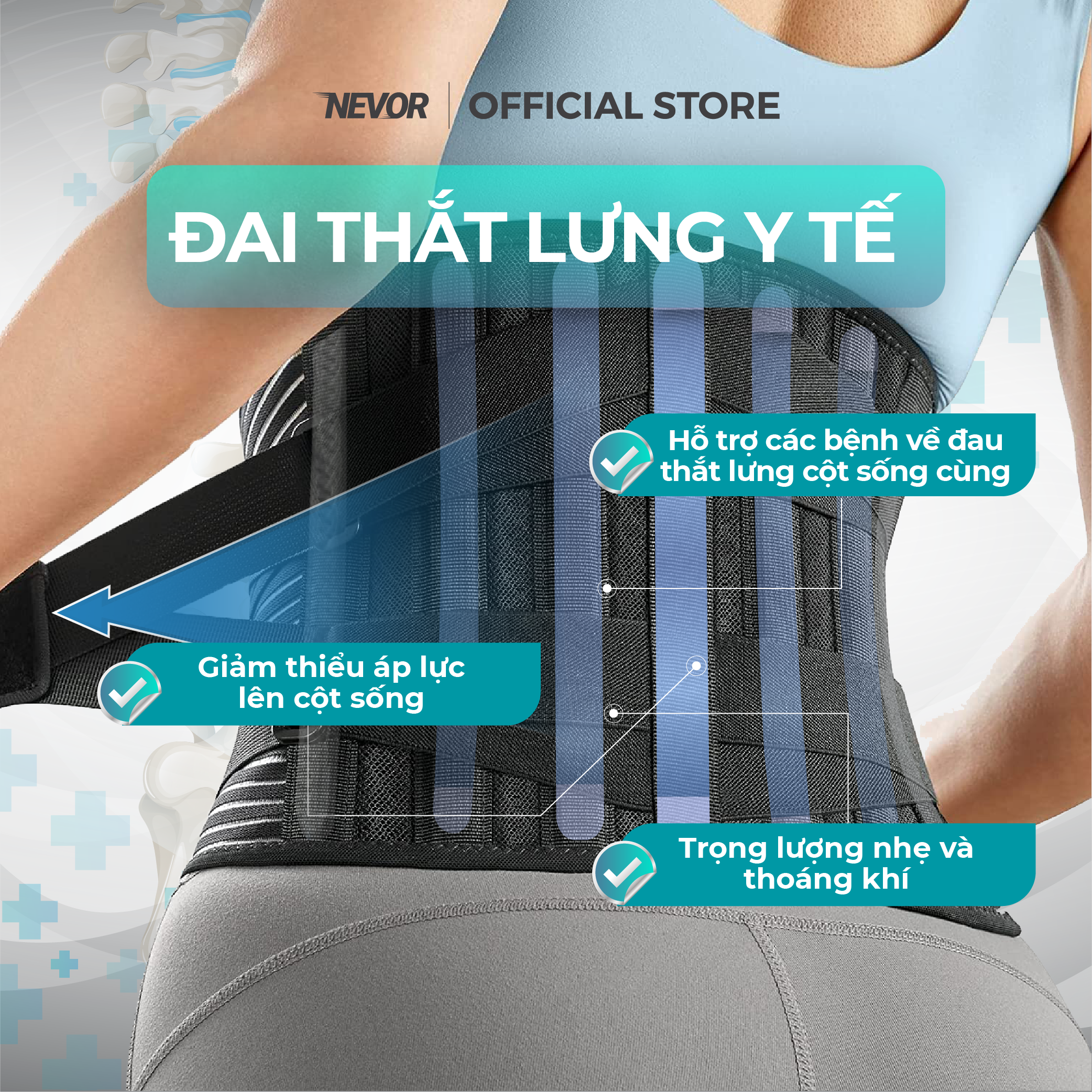 Đai Thắt Lưng Nevor DTL01 Thoáng Khí Dự Phòng Và Hỗ Trợ Các Bệnh Về Đau Thắt Lưng Cột Sống Cùng