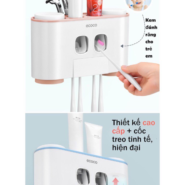 Bộ nhả kem cao cấp 4 cốc Ecoco E1802 - Kệ nhả kem tiện dụng- Hộp treo bàn chải đánh răng - Bộ nhả kem tự động - Dụng cụ nặn kem - Dụng cụ nhà tắm - Kệ treo bàn chải - Kệ dán tường - Không khoan tường - Kệ nhà vệ sinh