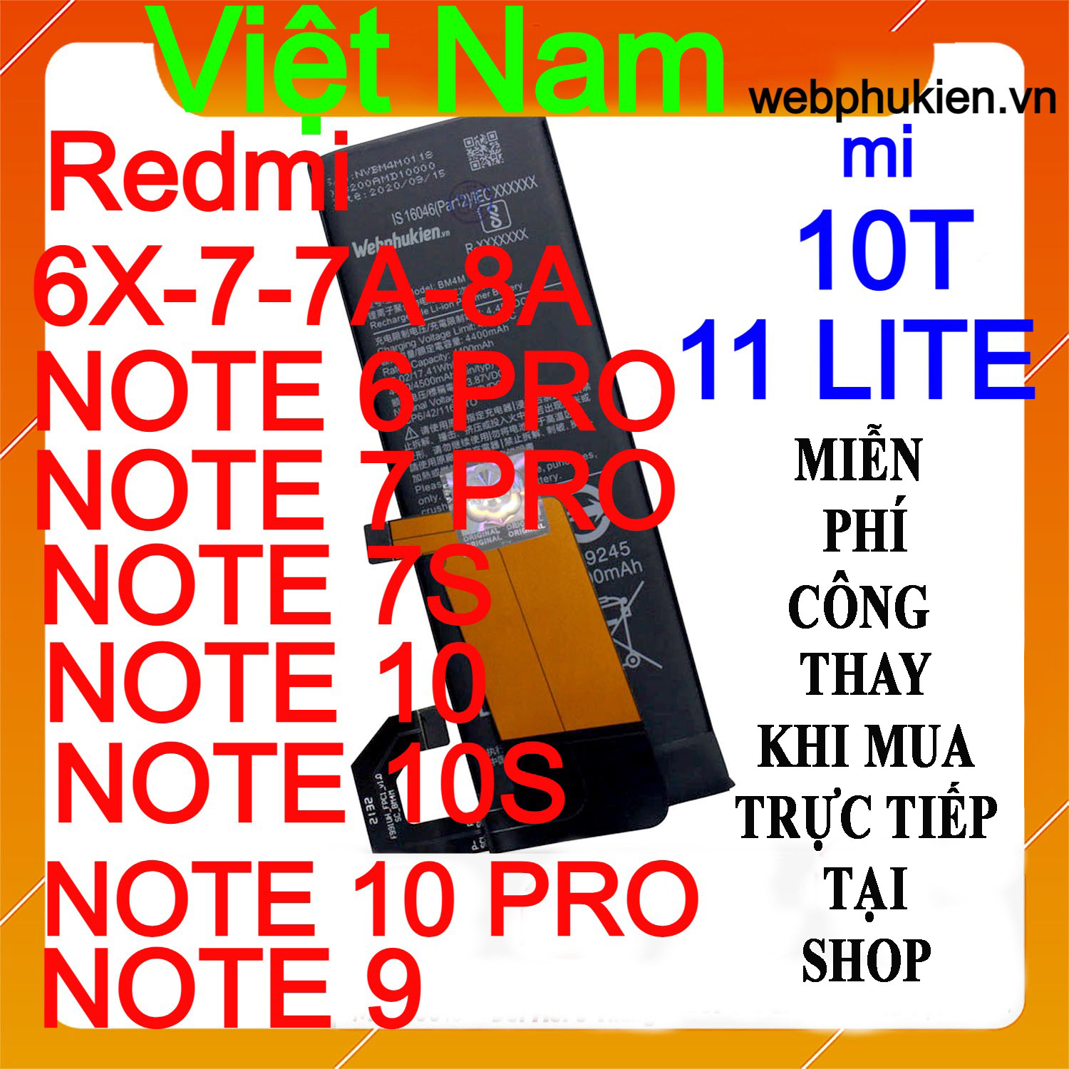 Pin zin hiệu webphukien dành cho máy xiaomi redmi pro/redmi 6x/mi a2/redmi note 6 pro/redmi note 7/redmi note 7 pro/redmi note 7s/redmi 7/redmi 7a/redmi 8a/redmi note 9/redmi note 10/redmi note 10 pro/redmi note 10s/mi 11 lite/mi 10t