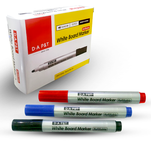 Hộp 12 cây viết lông bảng DA P&T chất lượng tốt  xanh, đỏ, đen  mực xoá