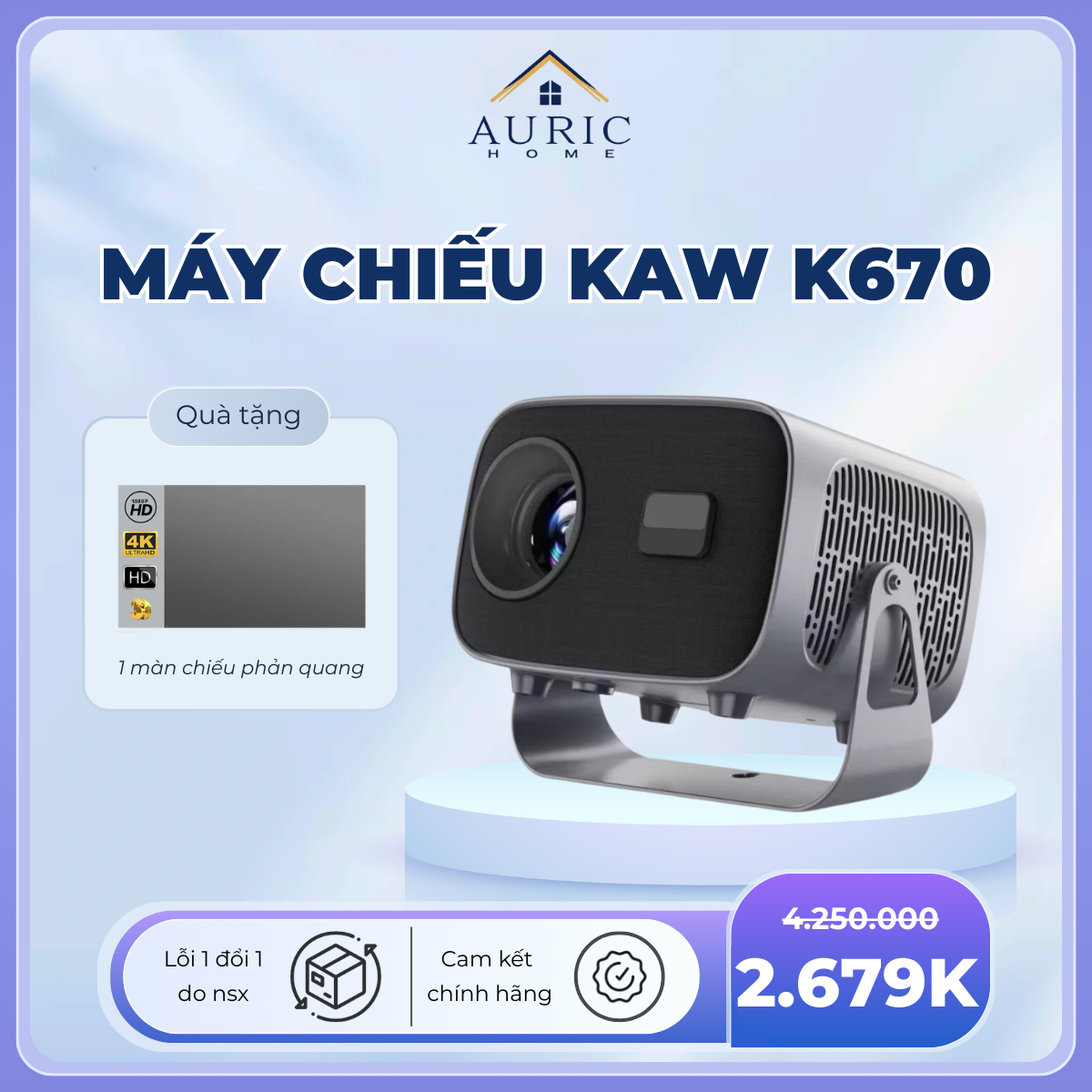 Máy Chiếu Mini Cao Cấp 4K K670 Mới Nhất 2024 Chính Hãng KAW Chất Lượng Siêu Nét Độ Sáng Cao Bảo Hành 12 Tháng, Lỗi 1 Đổi 1