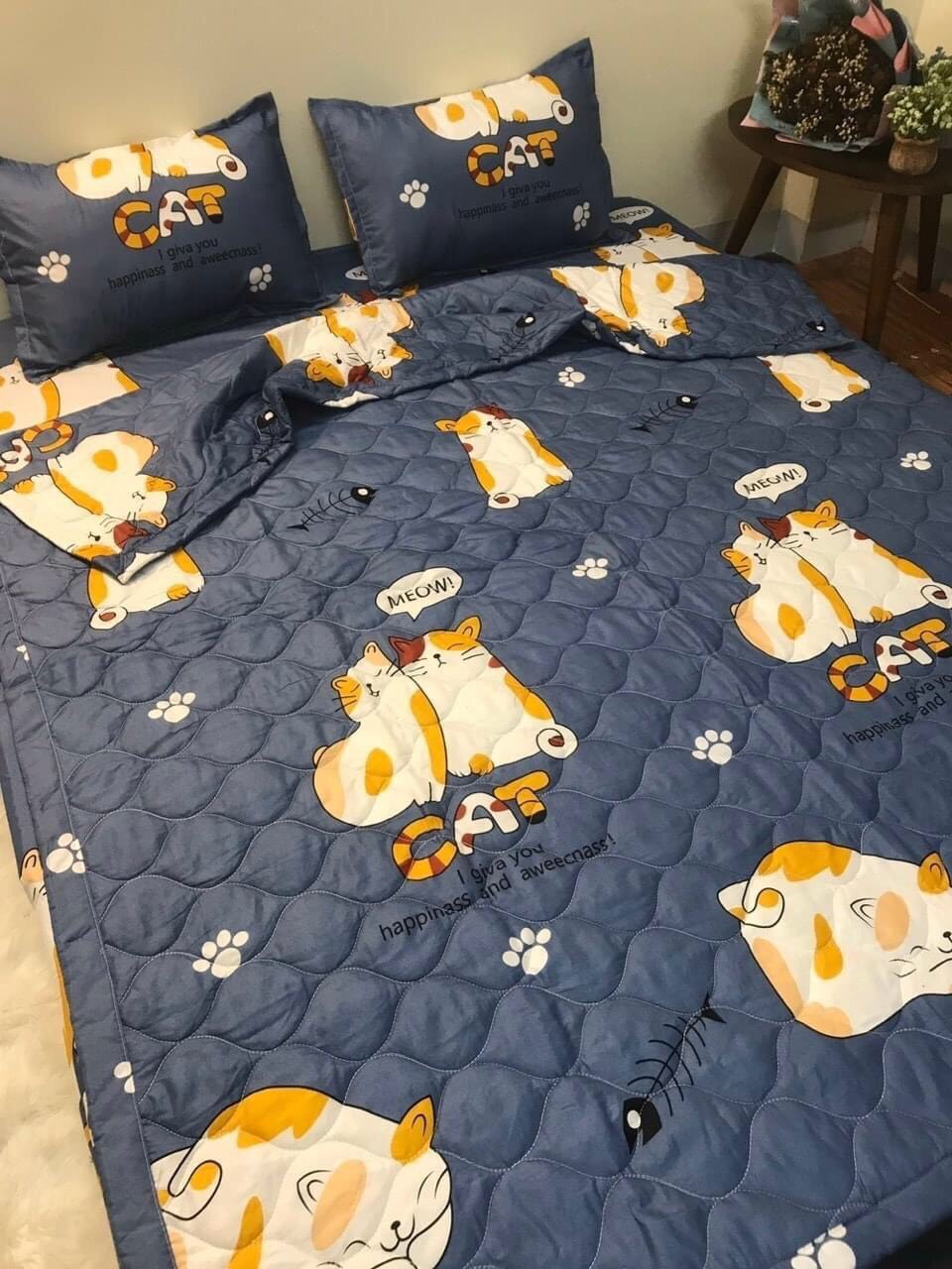 Bộ ga gối 3 món cotton poly mẫu kẻ bàn cờ sang trọng