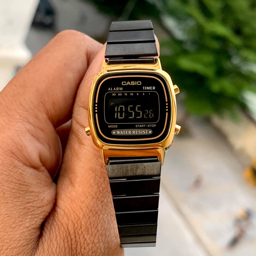Đồng hồ nữ thời trang Casio kim loại đen bạc đẹp