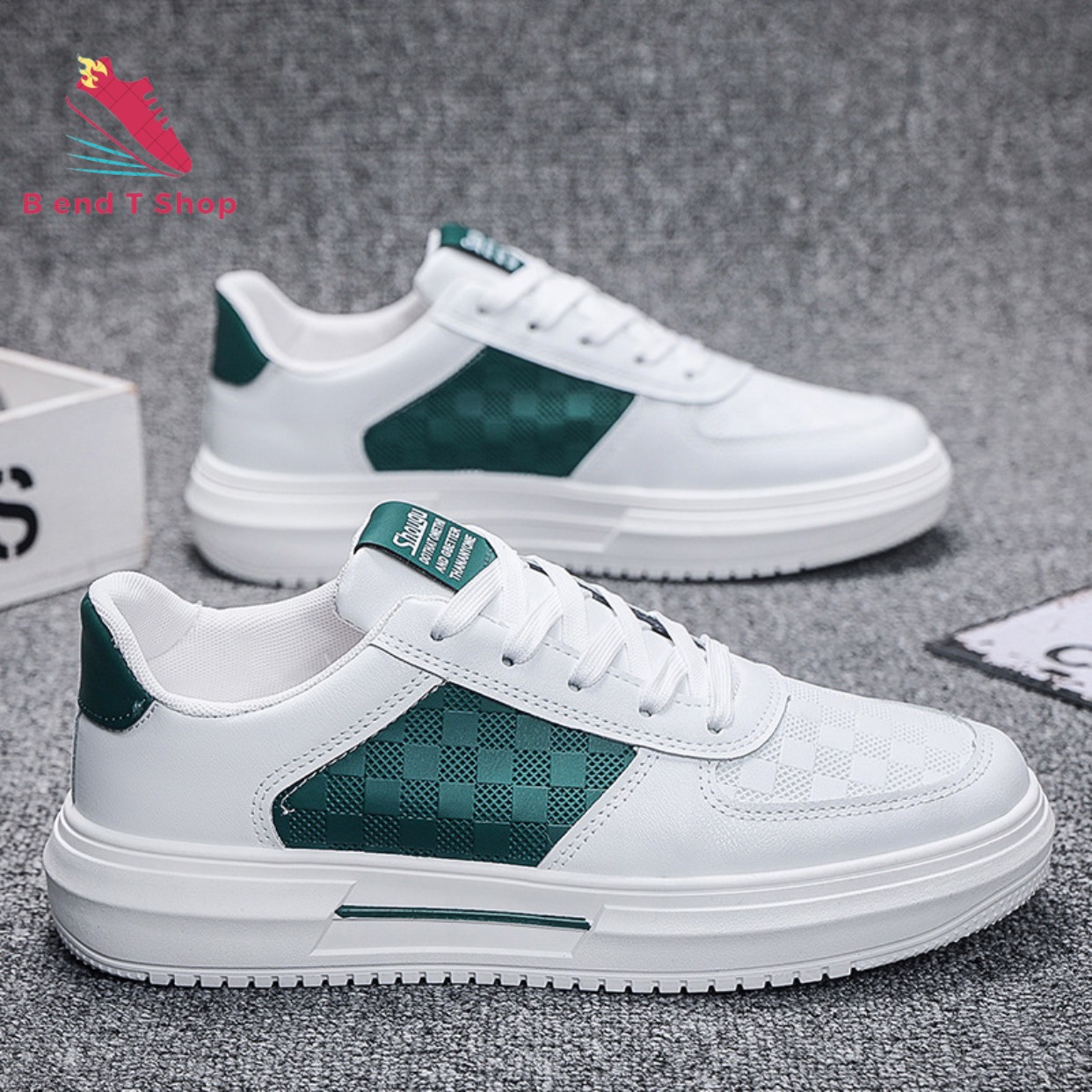 Giày thể thao sneaker nam độn đế sườn caro xanh kiểu dáng mới